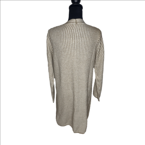 Fortune + Ivy tan and white long knit open cardigan with pockets, size L, NWOT - Picture 4 of 11